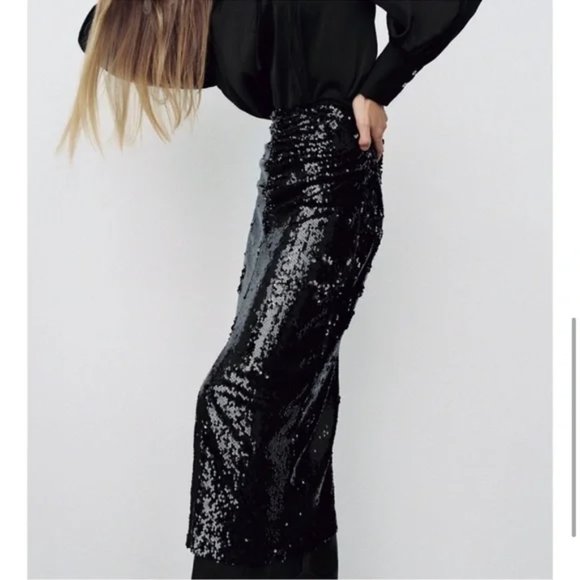ZARA Ruched Sequin Skirt - Picture 5 of 12